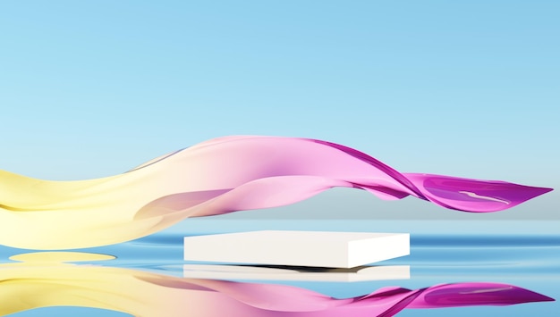 Podiumsockel für kosmetische Produkte Display Glasband im Wind auf dem Wasser abstrakte Tapete für Banner 3D-Rendering