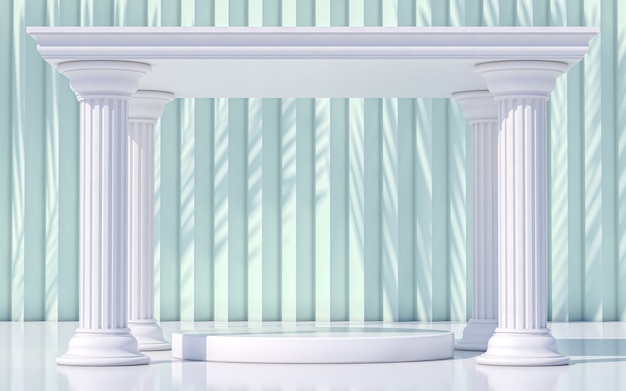 Podiumsockel mit Säulen im griechischen Stil. 3D-Rendering