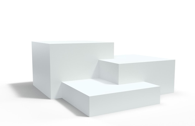 Podiumspodest-Ausstellungsplattform oder 3D-Bühnenständer, realistisches Regalpodest. Weißer Studio-Podiumshintergrund oder Produktpräsentationspodest-Plattformsäulen