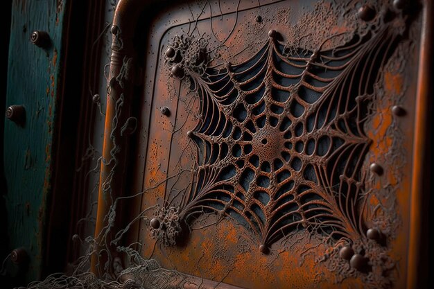 Foto poeira e teias de aranha por todo um velho painel enferrujado