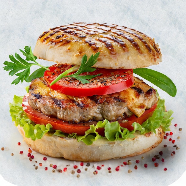 Poesía culinaria de lienzo blanco Deje que la poesía del arte culinario se despliegue con una hamburguesa exhibida en un lienzo blanco limpio