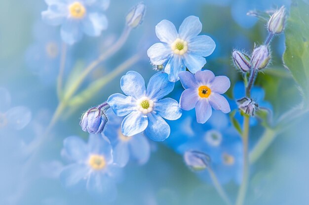 La poesía de la primavera no me olvides las flores florecen creando una impresionante composición macro