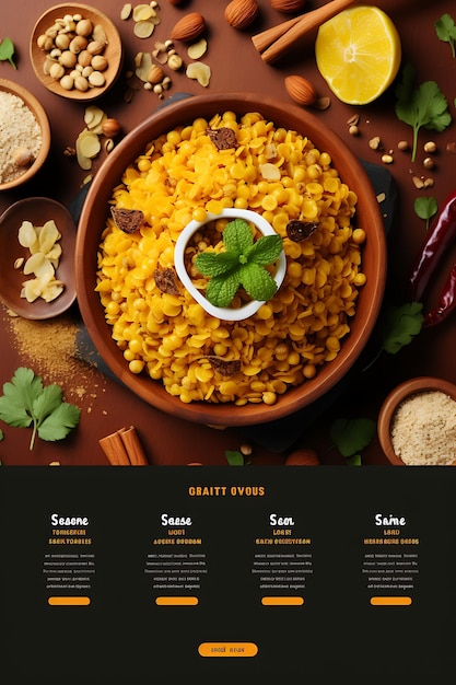 Poha com amendoim especiarias indianas decoração quente e terráquea C Índia Cultura culinária Layout Website