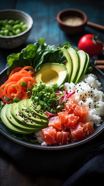 Poke Bowl Bunte, frische, gesunde, hawaiianisch inspirierte Schüssel