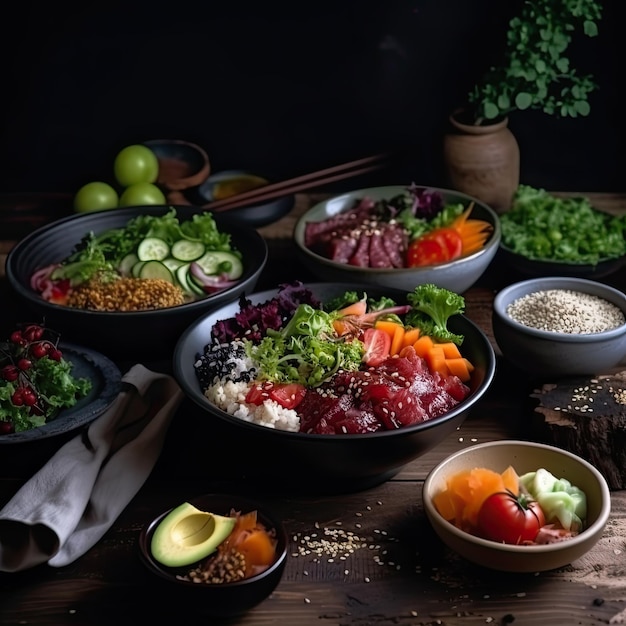 Poke bowl con comida saludable