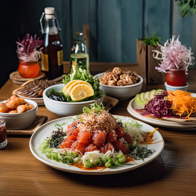 Poke bowl con comida saludable