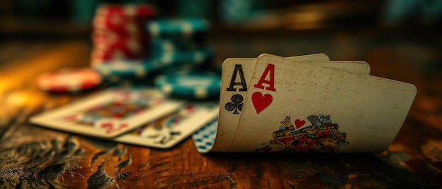 Foto poker-banner mit kopierplatz-näheansicht von zwei assen