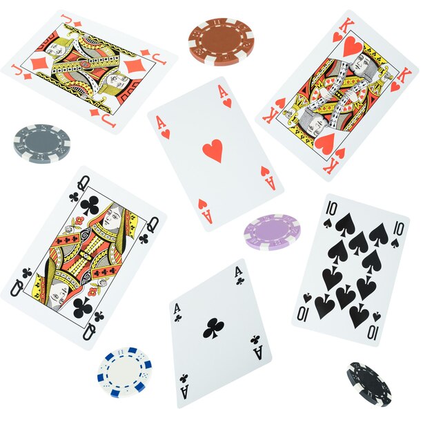 Foto poker, cartas de juego, juegos de azar y conceptos de apuestas
