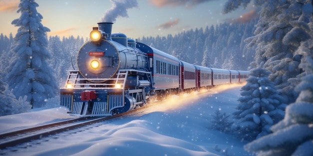 Polar Express reist durch ein malerisches Winterwunderland, das von KI generiert wurde