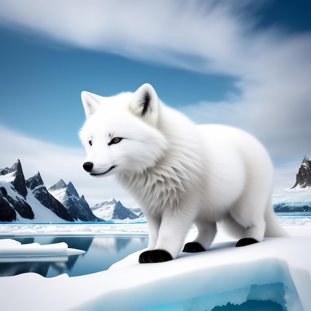 Polarfuchs auf einer Eisscholle im Ozean Generative KI