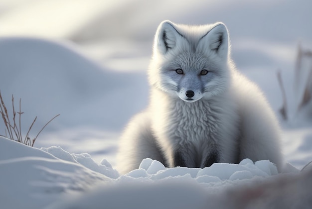 Polarfuchswelpe Vulpes Lagopus im Schneelebensraum generative ai