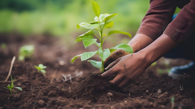 Polegar Verde em Ação Pessoa Plantando Árvores para Crescimento Comunitário