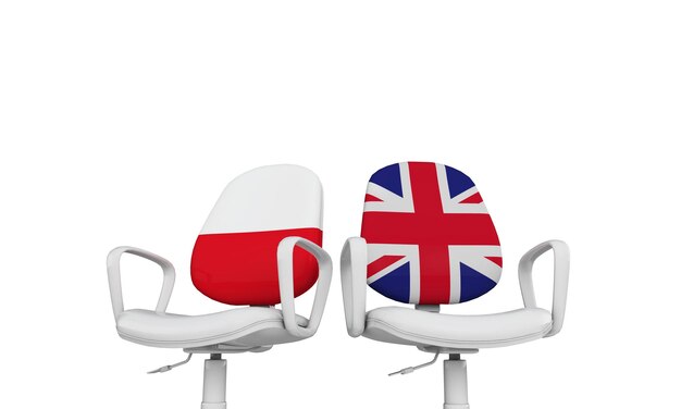 Polen und Großbritannien Business Chairs Internationales Beziehungskonzept 3D-Rendering