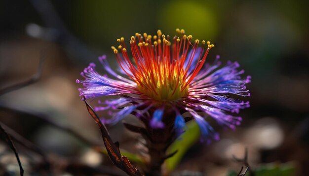 Pólen vibrante de flores silvestres atrai delicada polinização de abelhas gerada por IA