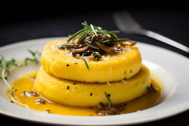 Polenta artesanal com alho assado Fotografia de imagens de comida deliciosa