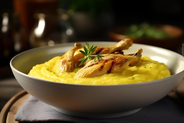 Foto polenta saudável com frango grelhado fotografia de imagens de comida deliciosa