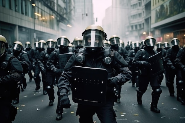 La policía antidisturbios durante una manifestación popular.