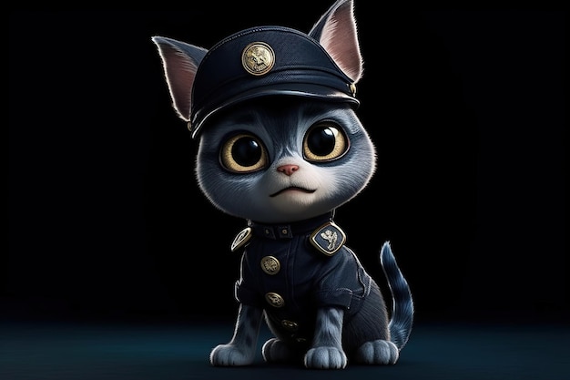 Policía lindo ojos grandes Starfleet gato ilustración generativa ai