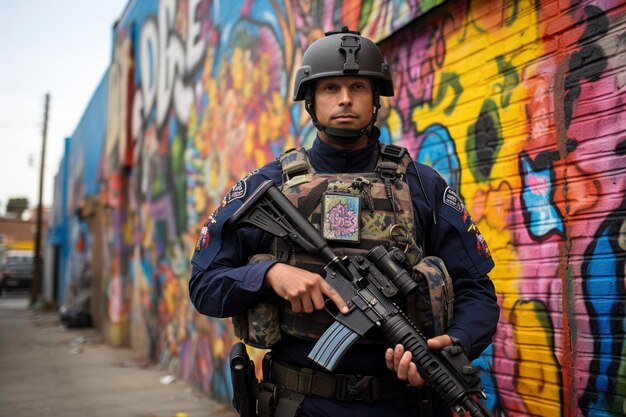 policía de pie patrullando en las calles