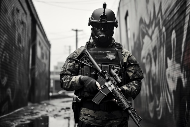 policía de pie patrullando en las calles