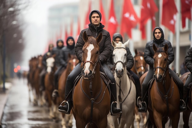 La policía turca se muestra con caballos en el Día de la República