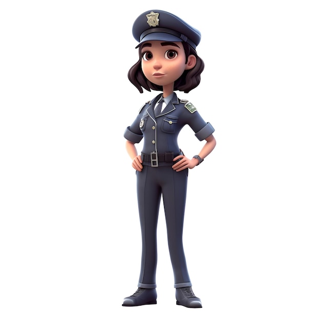 Policial com uniforme azul renderização em 3D