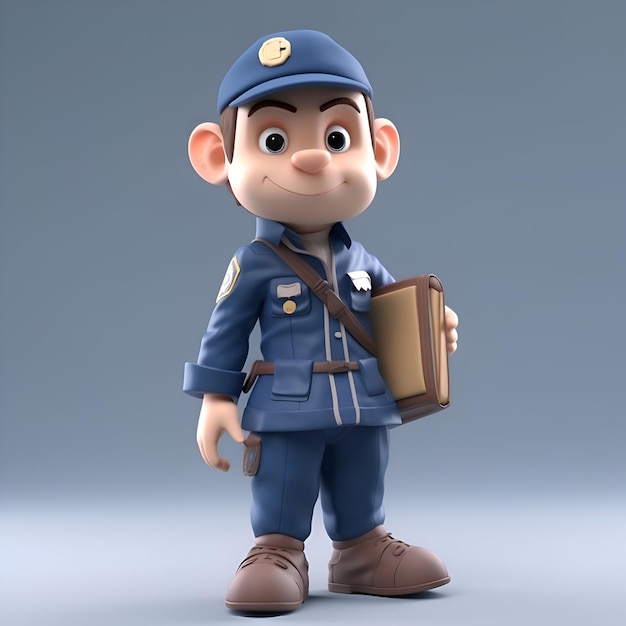 Policial de desenho animado com um livro nas mãos Ilustração 3D