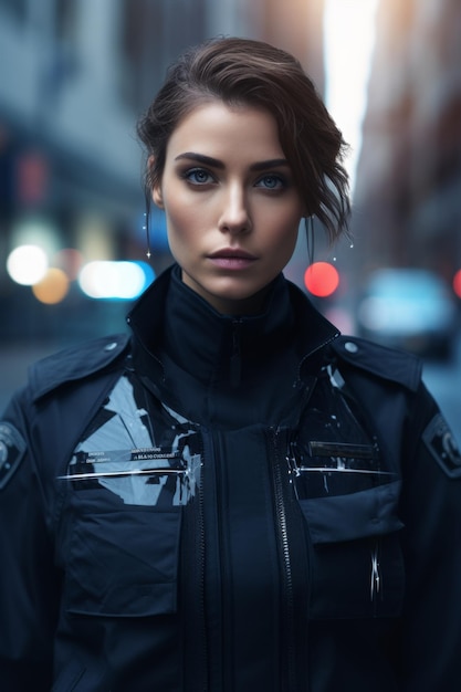 policial em um retrato de rua da cidade IA generativa