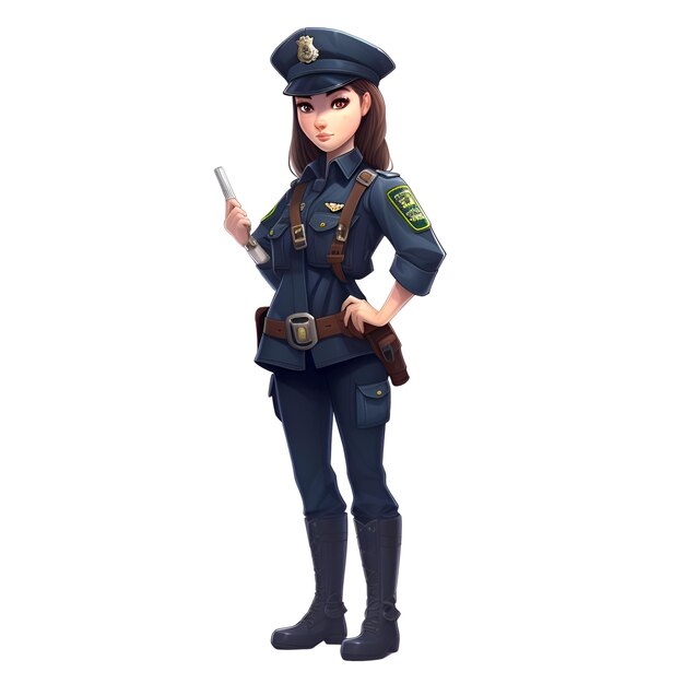 Policial feminina isolada na ilustração de renderização 3d de fundo branco