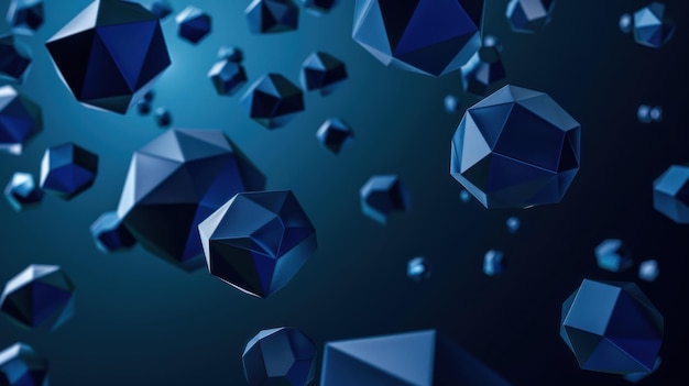 Políedros azules sobre un fondo azul oscuro