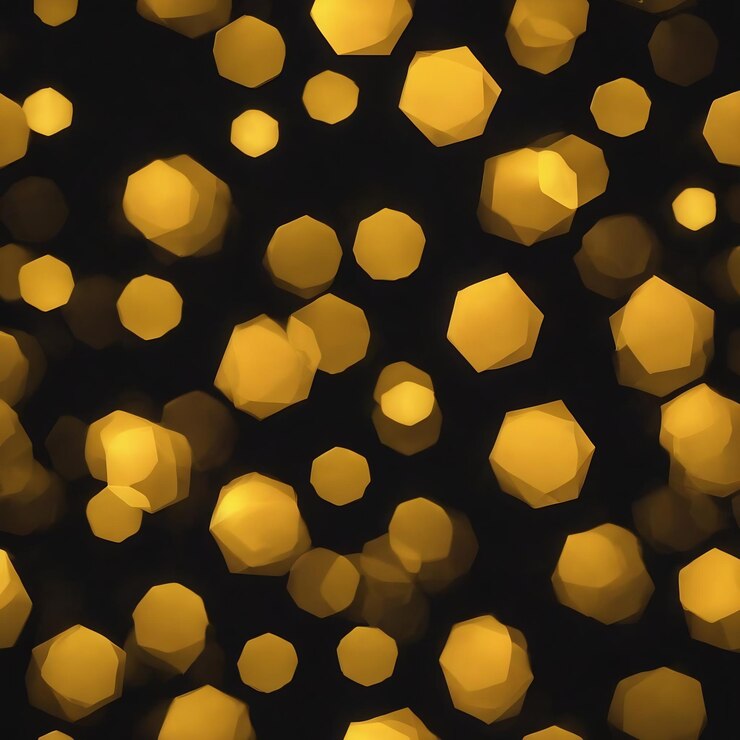 Foto polígono bokeh amarillo sobre fondo negro
