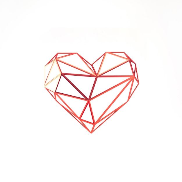 Polígono geométrico em forma de coração isolado em fundo branco renderização 3D
