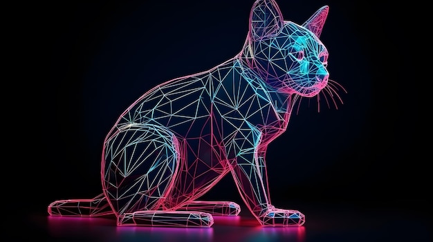 Polígono holográfico 3d gato ilustración generativa ai