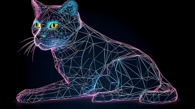 Polígono holográfico 3d gato ilustración generativa ai