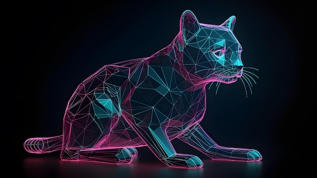 Polígono holográfico 3d ilustração de gato generativo ai