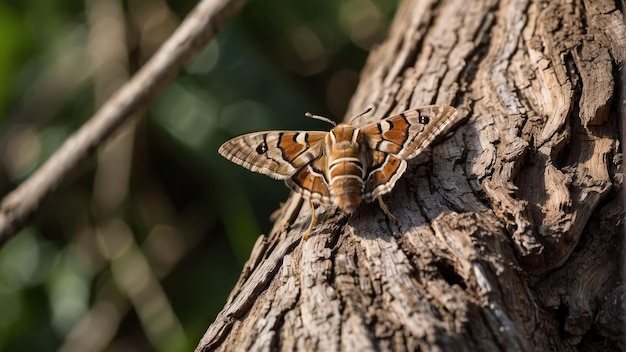 Una polilla descansando en una corteza de árbol con textura