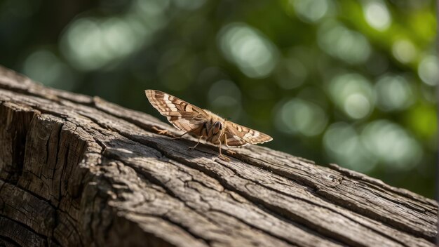 Una polilla descansando en una corteza de árbol con textura