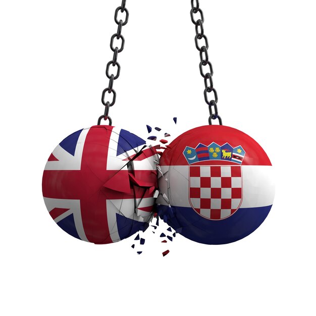 Politische Bälle der britischen und kroatischen Flagge zerschmettern 3D-Rendering