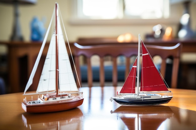 Póliza de seguro de barco junto a un velero en miniatura sobre una mesa