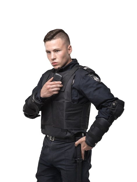 Polizist in Uniform auf Weiß