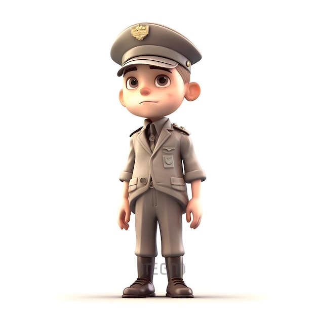Polizist mit ernstem Gesichtsausdruck, 3D-Darstellung