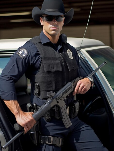 Polizisten mit einer Waffe am Gürtel. Generative KI