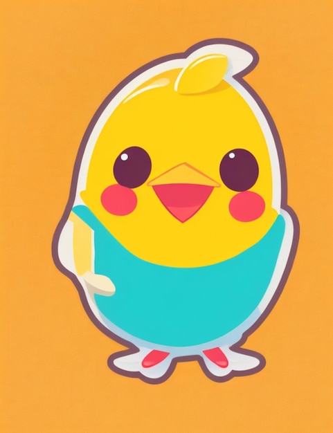 Un pollito alegre con una cara de dibujos animados compuesta de formas simples y colores brillantes