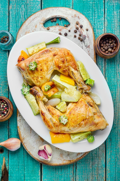 Pollo al horno con calabacín