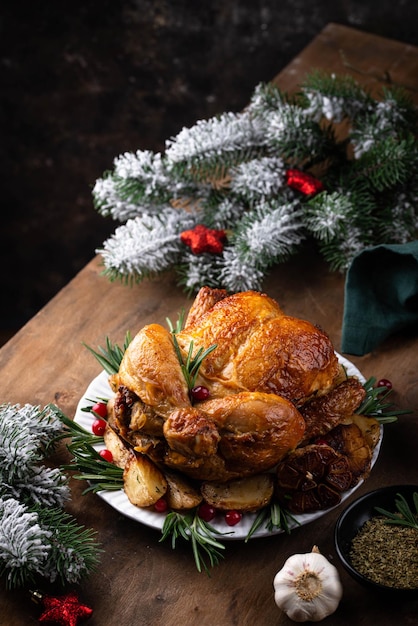 Pollo al horno navideño para cena festiva