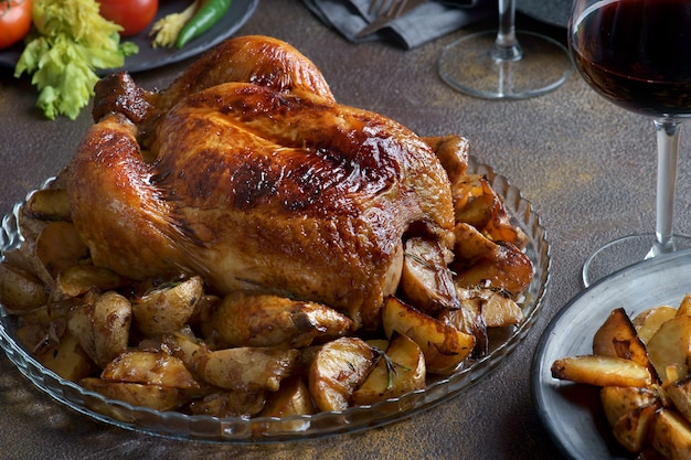 Pollo al horno y papas para la cena familiar