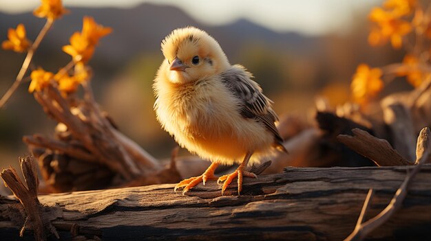 El pollo amarillo en el bosque