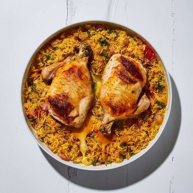 El pollo y el arroz horneados