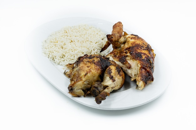 Pollo asado con arroz blanco