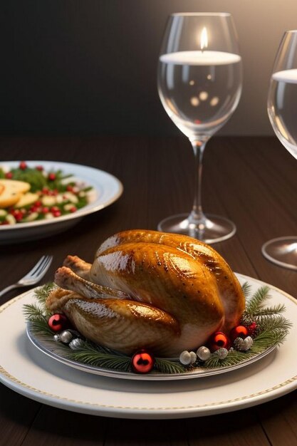 Foto pollo asado entero con decoración navideña